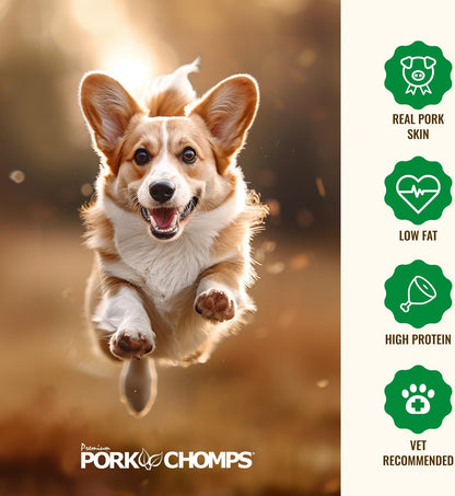HOTPork Chomps Roasted Pork Skin Dog Chews, 6 Inch Twists, 15 Count - Long-Lasting Treats for Dogs - High Protein, Rawhide-Free, Low Fat, Healthy & Delicious Chews
