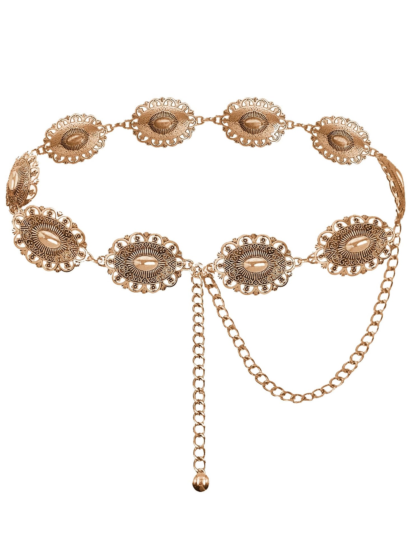 HOTTOPACC Western Metal Concho Belt for Women Cowgirl Chain Belts for Dresses Jeans Country Concert Outfit