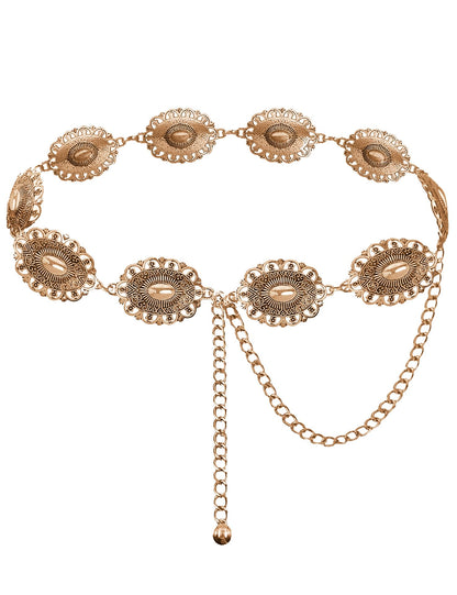 HOTTOPACC Western Metal Concho Belt for Women Cowgirl Chain Belts for Dresses Jeans Country Concert Outfit