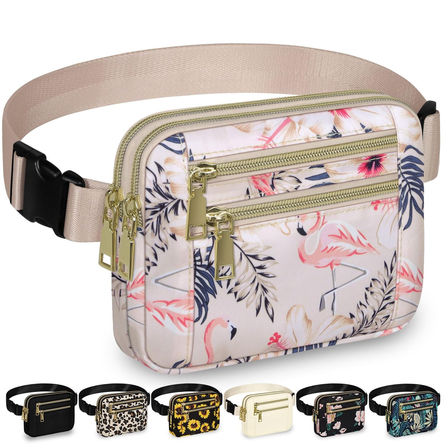 HOTCapolo Fanny Packs for Women Fashion Waist Packs Bag with Adjustable Strap and 4 Zipper Pockets Waterproof Everywhere Crossbody Belt Bag for Workout Running Travelling(Black, Large)