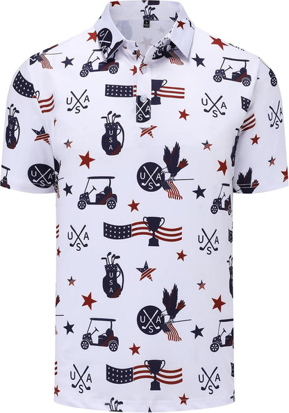 HOTMens Golf Polo Shirts Short Sleeve Performance Moisture Wicking Dry Fit Casual Print Funny Golf Polo Shirts for Men
