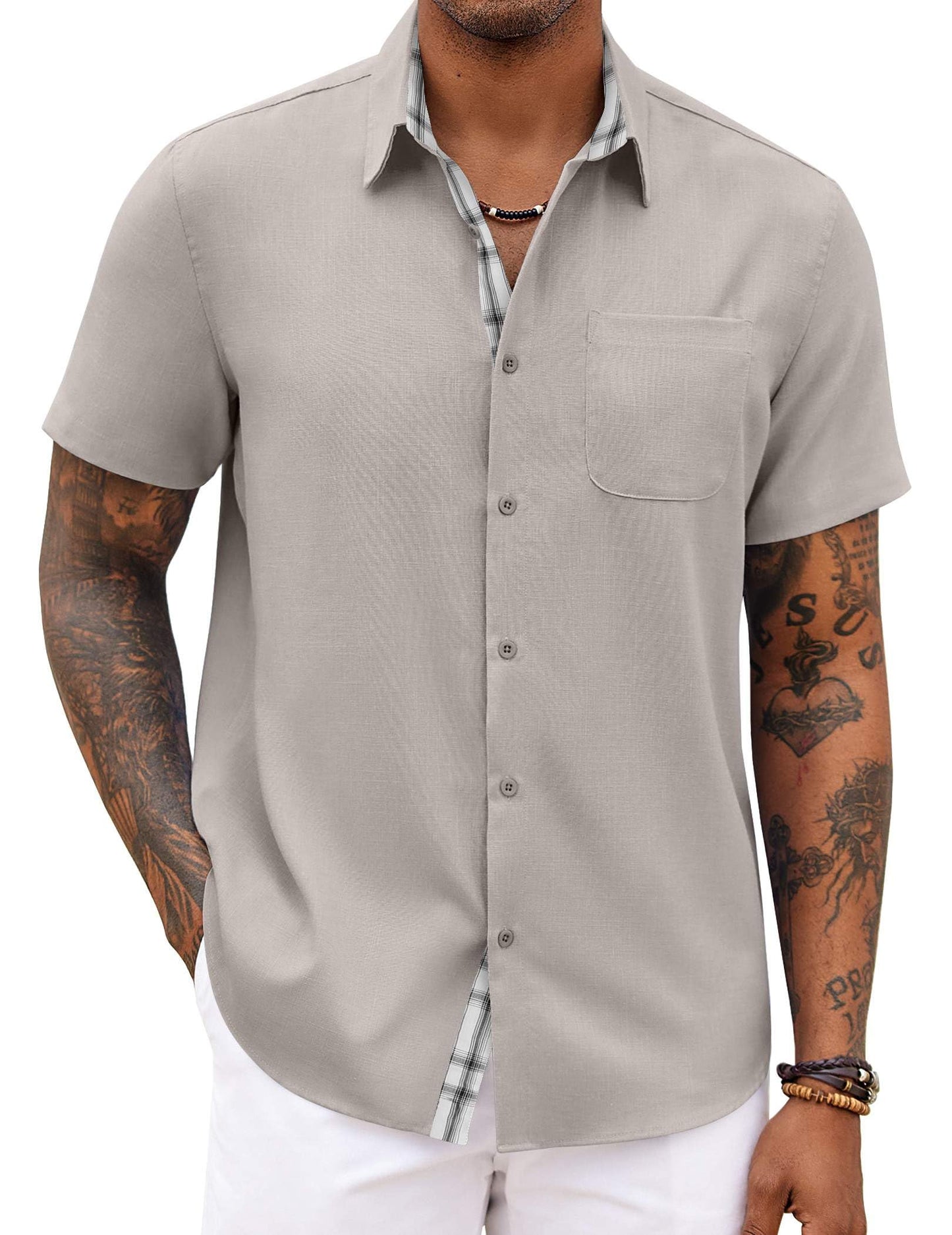 HOTCOOFANDY Men's Button Down Shirts Short Sleeve Casual Summer Beach Vacation Wedding Shirt with Pocket