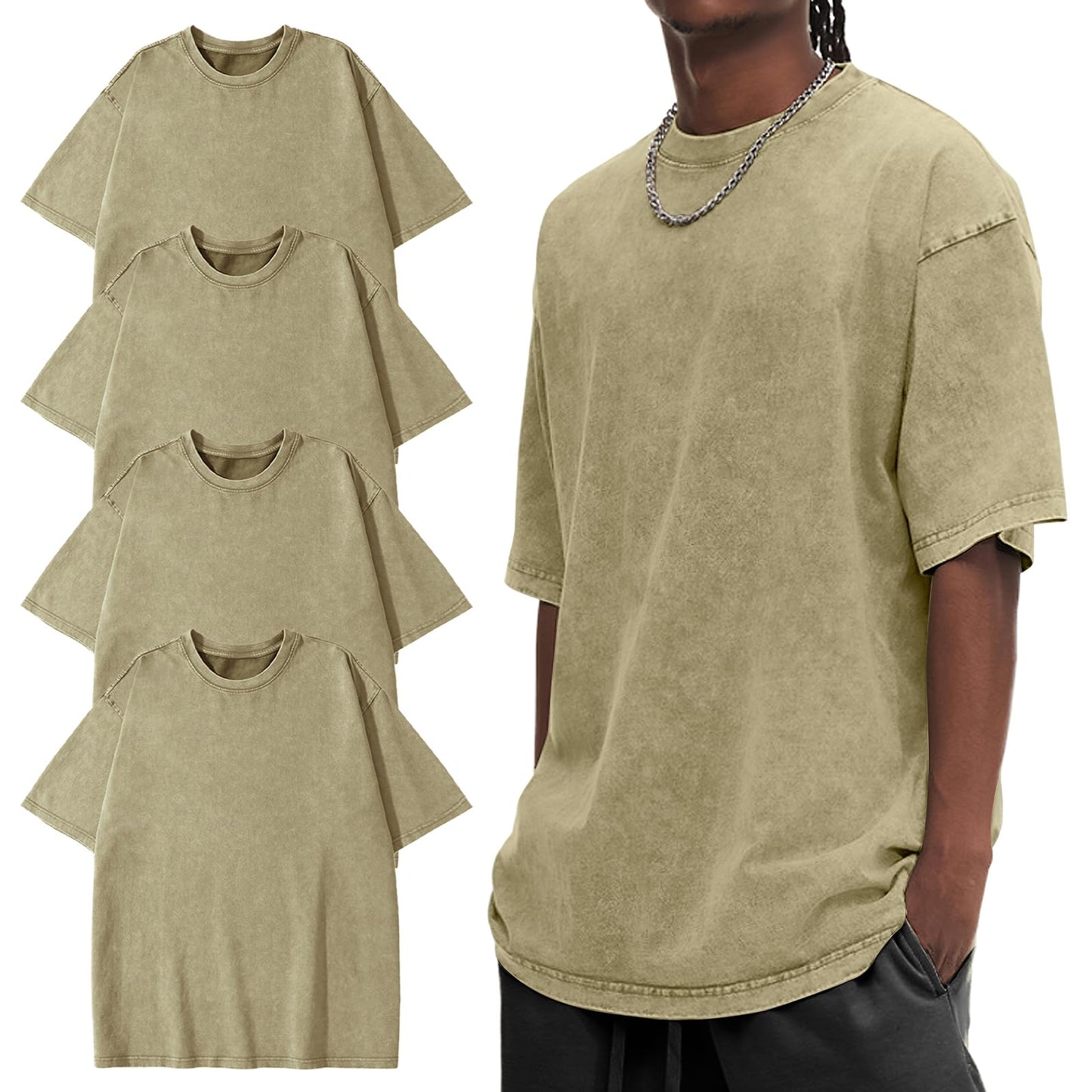HOTEiscntd Mens Oversized T-Shirts Heavyweight Cotton Vintage Unisex Baggy Tee