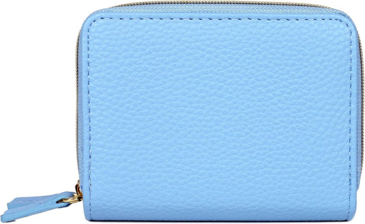 HOTJulia Buxton Solid Pebble Vegan Leather Wizard Wallet with RFID Blocking, Zip-around, Multiple Card Slot Storage, Small Wallet for Women, Ocean Blue