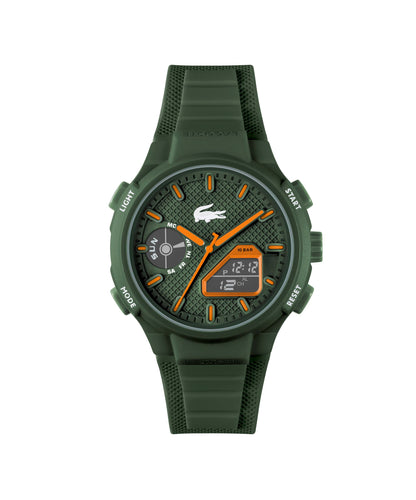 HOTLacoste LC33 Men’s Analog-Digital Quartz Watch - Silicone Strap with Crocodile Texture, TR90 Octagonal Case, Alarm, Chronograph and Calendar -Bold, Sporty Timepiece