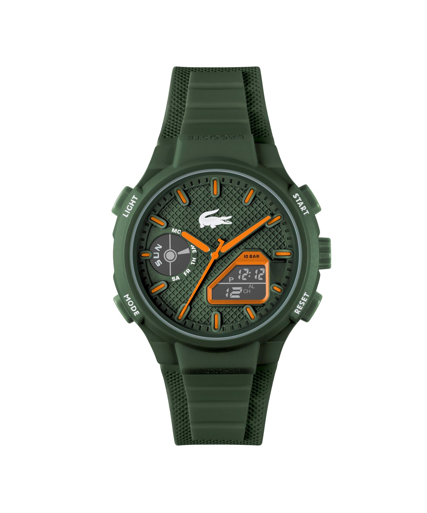 HOTLacoste LC33 Men’s Analog-Digital Quartz Watch - Silicone Strap with Crocodile Texture, TR90 Octagonal Case, Alarm, Chronograph and Calendar -Bold, Sporty Timepiece