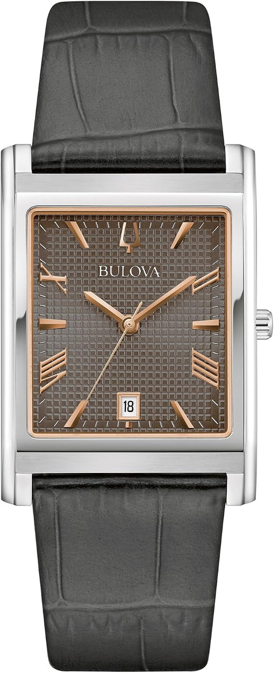 HOTBulova Men's Classic Sutton 3-Hand Calendar Quartz Leather Strap, Patterned Dial, Sapphire Crystal, 29 x 41mm