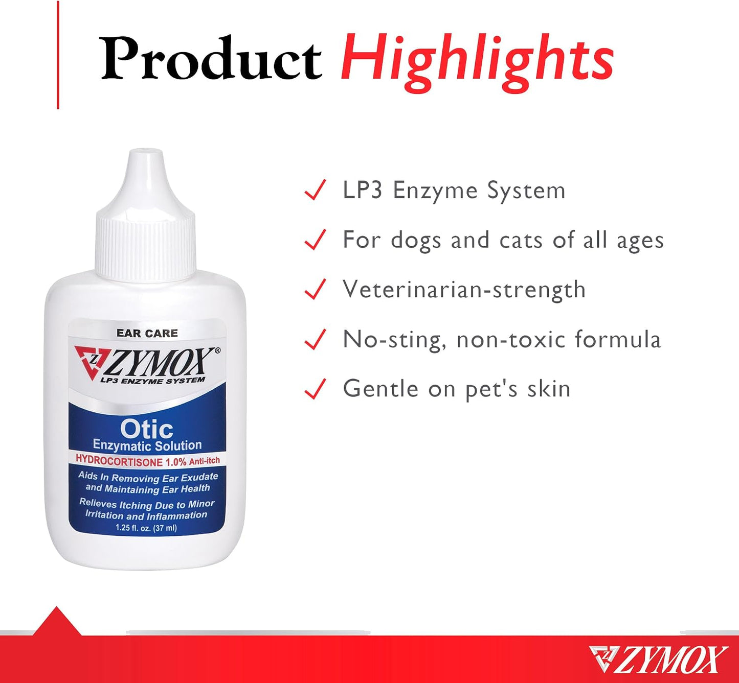 HOTZymox Otic Enzymatic Solution for Dogs and Cats to Soothe Ear Infections with 1% Hydrocortisone for Itch Relief, 1.25oz | with 1% Hydrocortisone for Itch Relief, 1.25oz