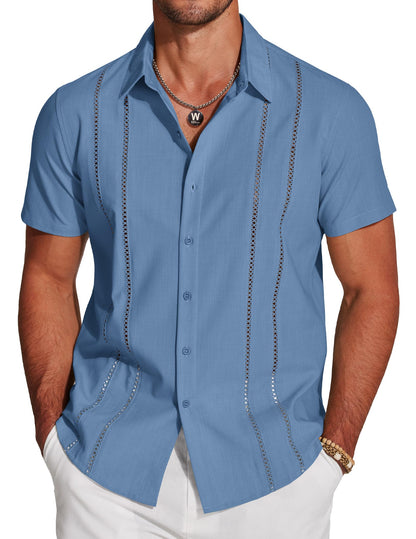 HOTCOOFANDY Men's Cuban Guayabera Shirt Short Sleeve Button Down Shirts Casual Summer Beach Linen Shirts