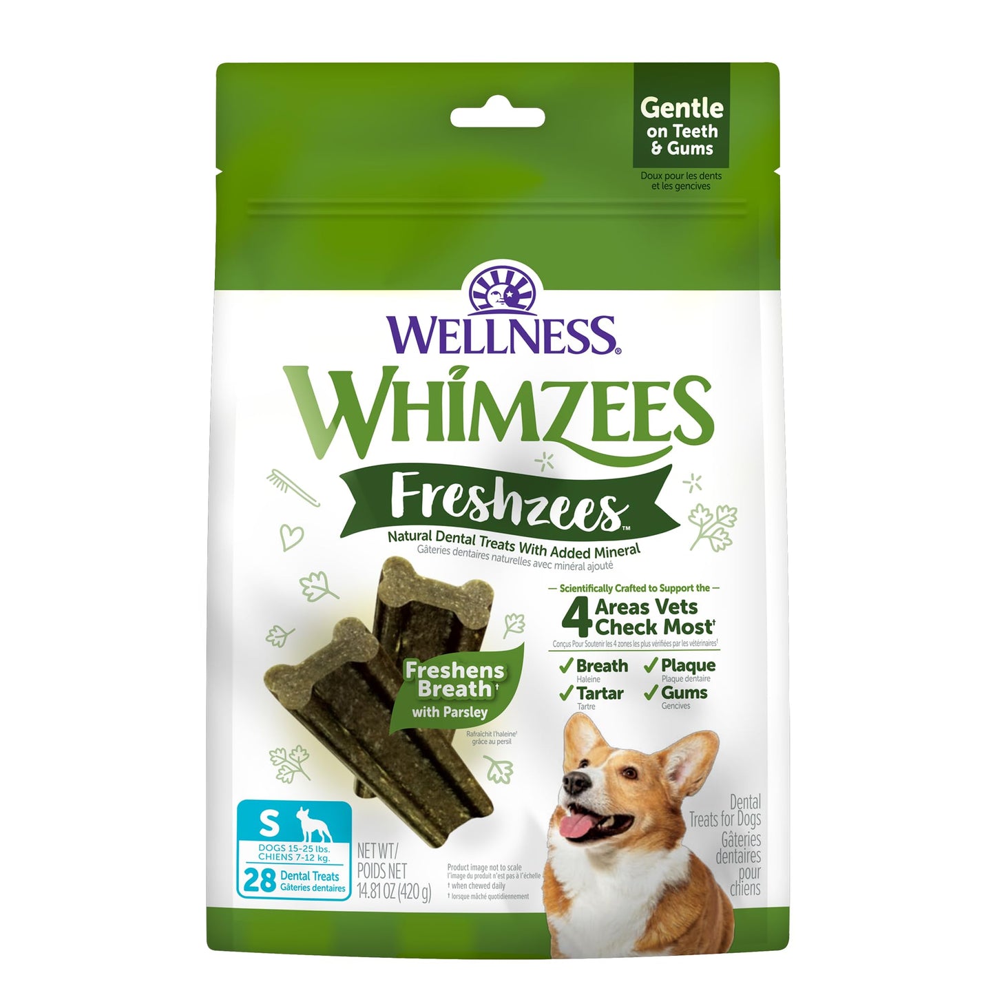HOTWhimzees Wellness Brushzees Natural Dog Dental Treat, VOHC Accepted Chews, Freshens Breath, Extra-Small Size, 12.7 oz Bag, 48 Count