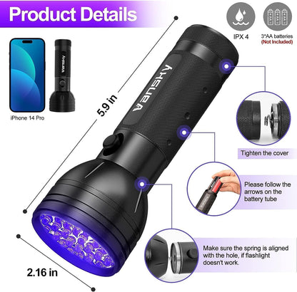 HOTVansky UV Flashlight Black Light, 51 LED Blacklight Pet Urine Detector for Dog/Cat Urine, Dry Stains, Bed Bug, Resin Curing, Scorpions Finder