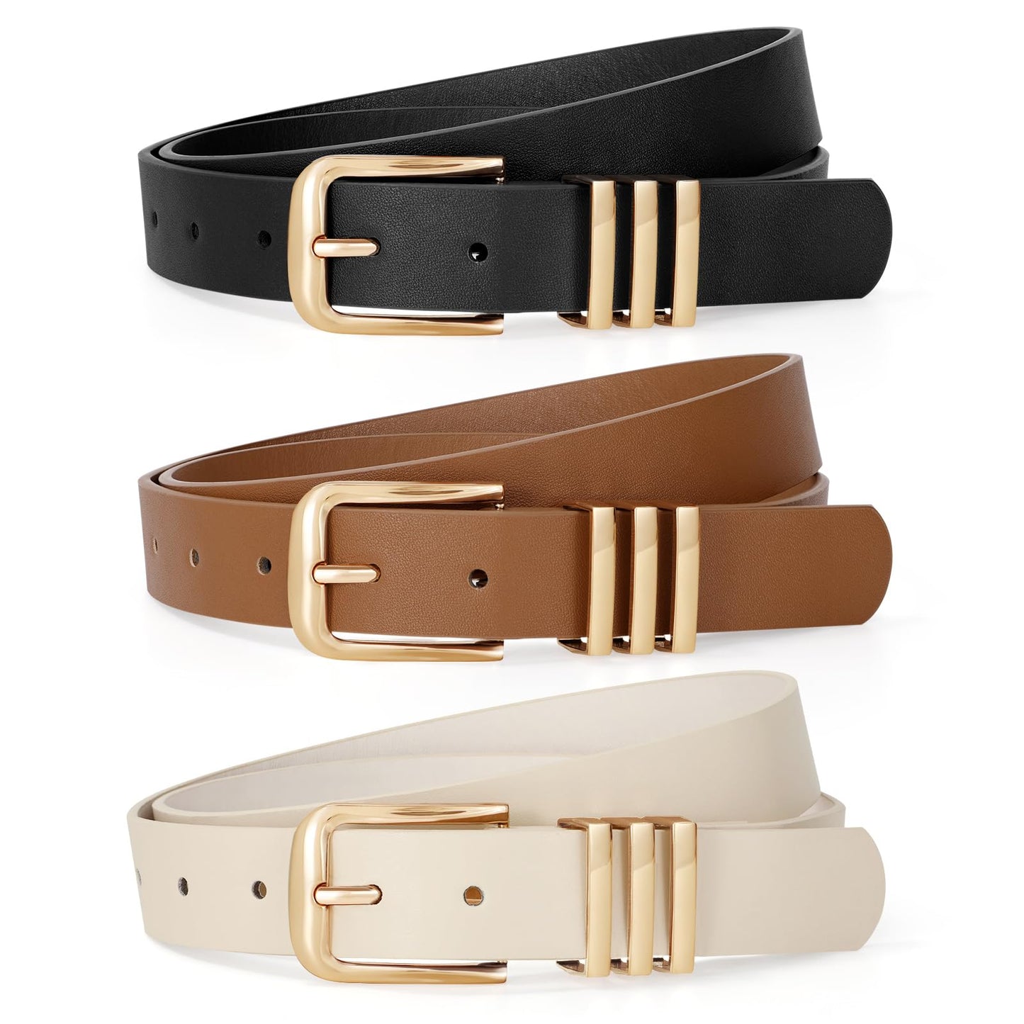 HOTTRIWORKS 3 Pack Women Belts For Jeans Pants Dresses Ladies Leather Waist Belts