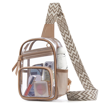 HOTMissnine Clear Bag for Stadium Events Clear Sling Bag Fanny Pack Crossbody Purse for Sport Concert with Side Mesh Pocket