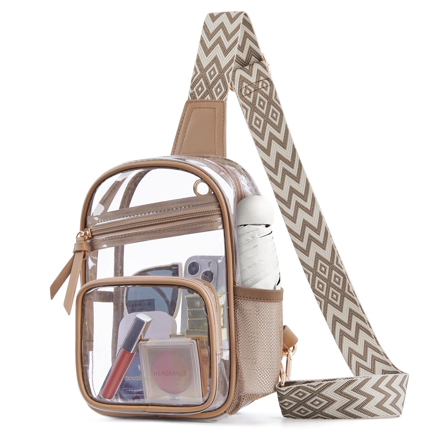 HOTMissnine Clear Bag for Stadium Events Clear Sling Bag Fanny Pack Crossbody Purse for Sport Concert with Side Mesh Pocket