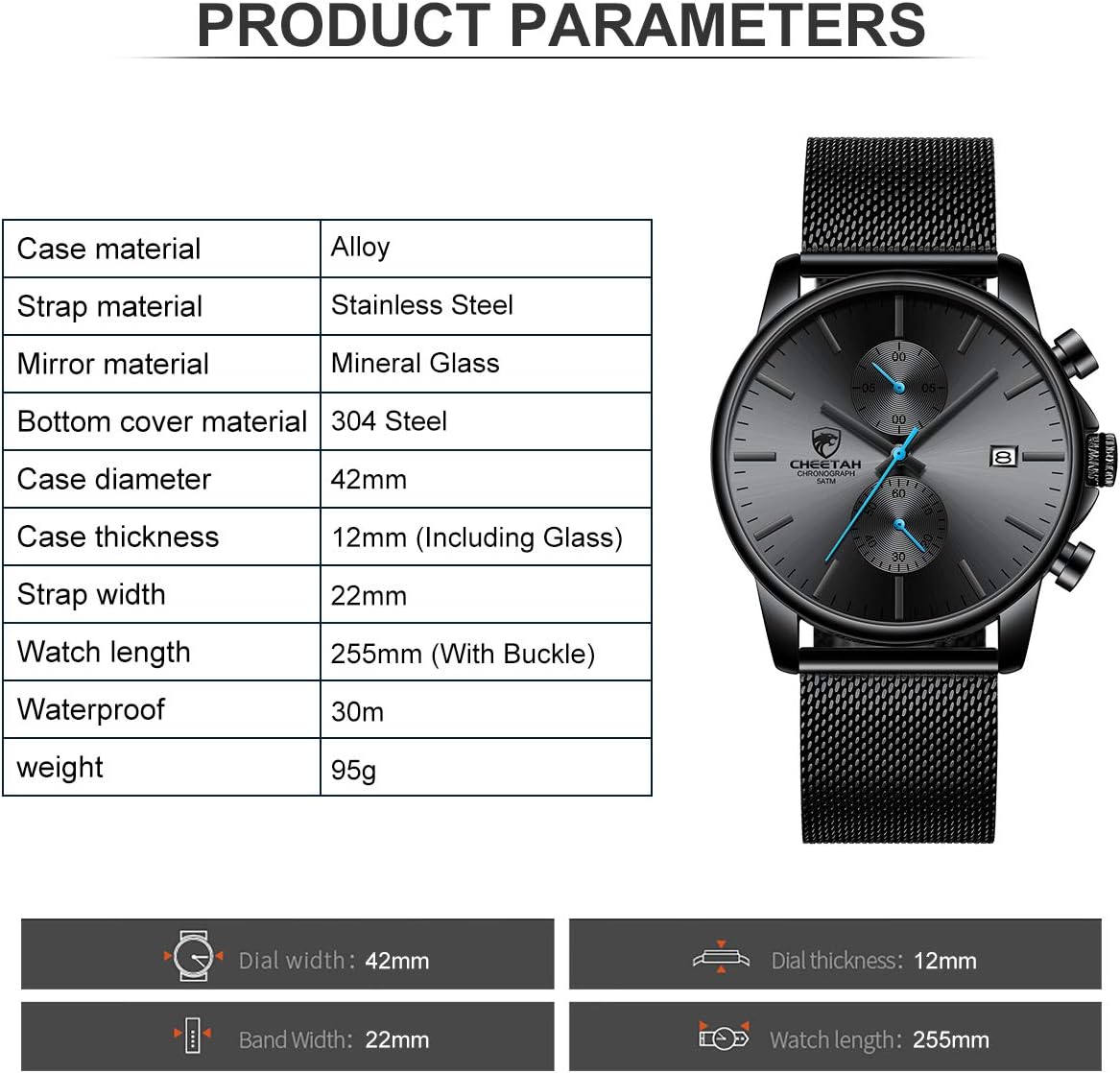 HOTGOLDEN HOUR Mens Watch Fashion Sleek Minimalist Quartz Analog Mesh Stainless Steel Waterproof Chronograph Watches for Men with Auto Date