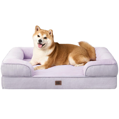 HOTEHEYCIGA Orthopedic Dog Beds for Extra Large Dogs 44x32Inch, Polyurethane Foam XL Pet Bed with Sides, Non-Slip and Egg-Crate Foam Big Dog Couch Bed with Washable Removable Cover, Grey