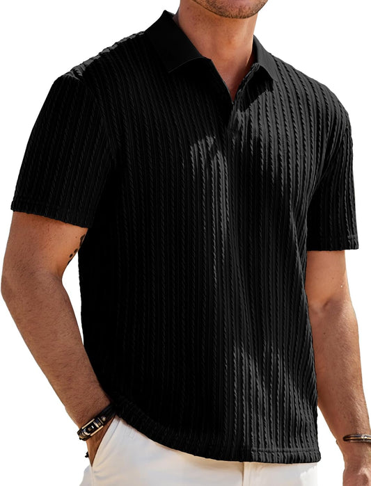 HOTJMIERR Mens Casual Polo Shirt Summer Short Sleeve Vacation Button Beach Knit Stretchy Golf Shirts