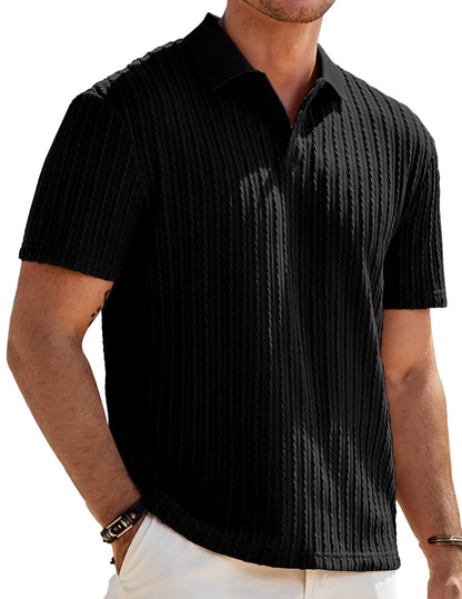 HOTJMIERR Mens Casual Polo Shirt Summer Short Sleeve Vacation Button Beach Knit Stretchy Golf Shirts