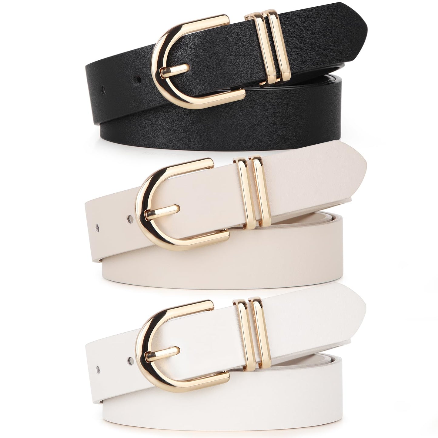 HOTPack 3 Women Belts for Jeans Pants, Fashion Gold Buckle Leather Belts