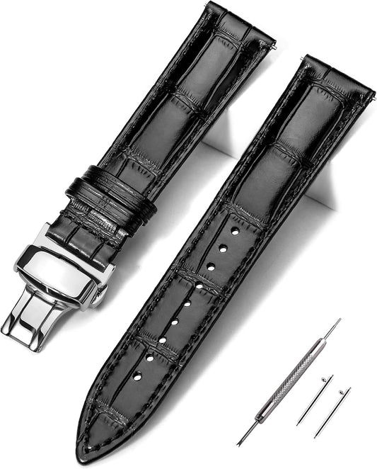 HOTEACHE Croco Design Leather Watch Bands for Men Women,Quick Release Strap with Butterfly Deployment Buckle 18mm 19mm 20mm 21mm 22mm 23mm 24mm
