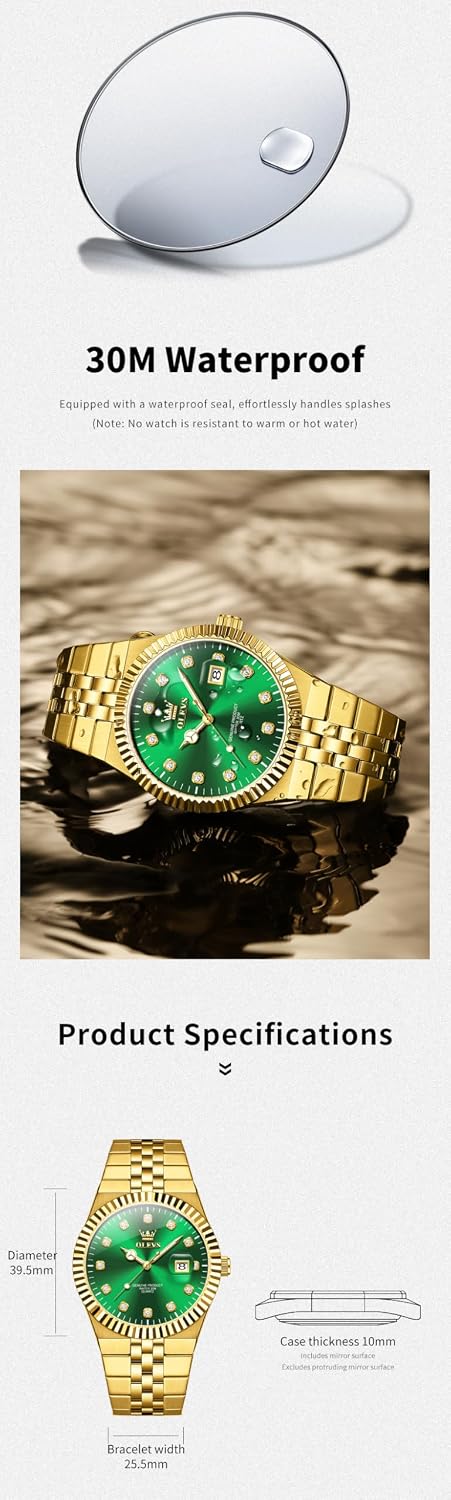 HOTOLEVS Mens Watches Luxury Diamond Calendar Stainless Steel Male Watches Business Dress Waterproof Luminous Fashion Watch for Men
