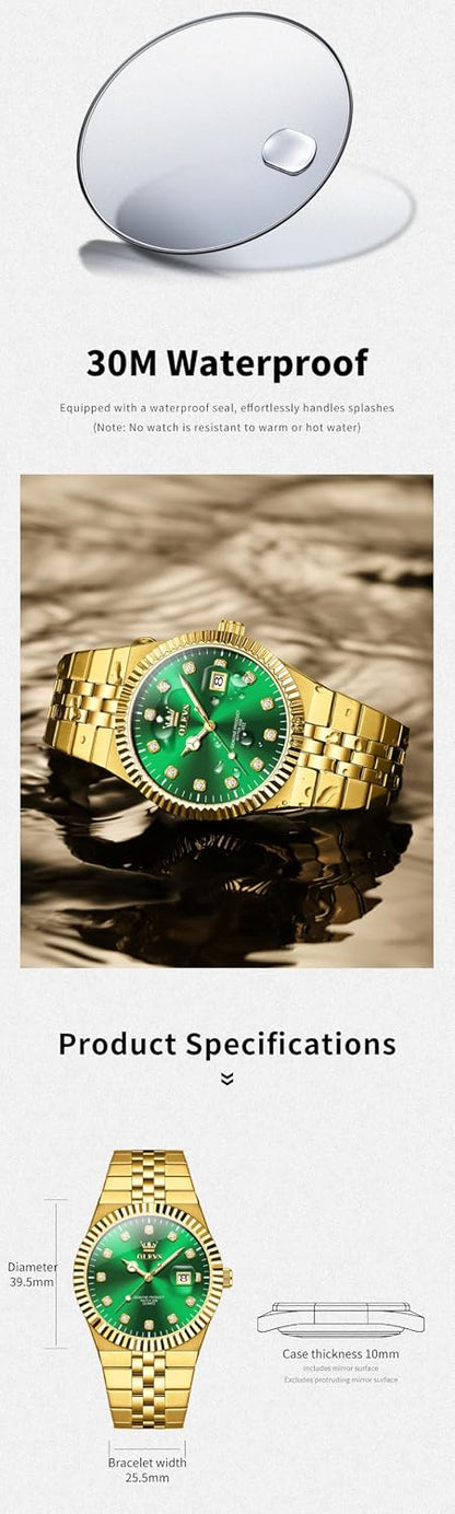 HOTOLEVS Mens Watches Luxury Diamond Calendar Stainless Steel Male Watches Business Dress Waterproof Luminous Fashion Watch for Men