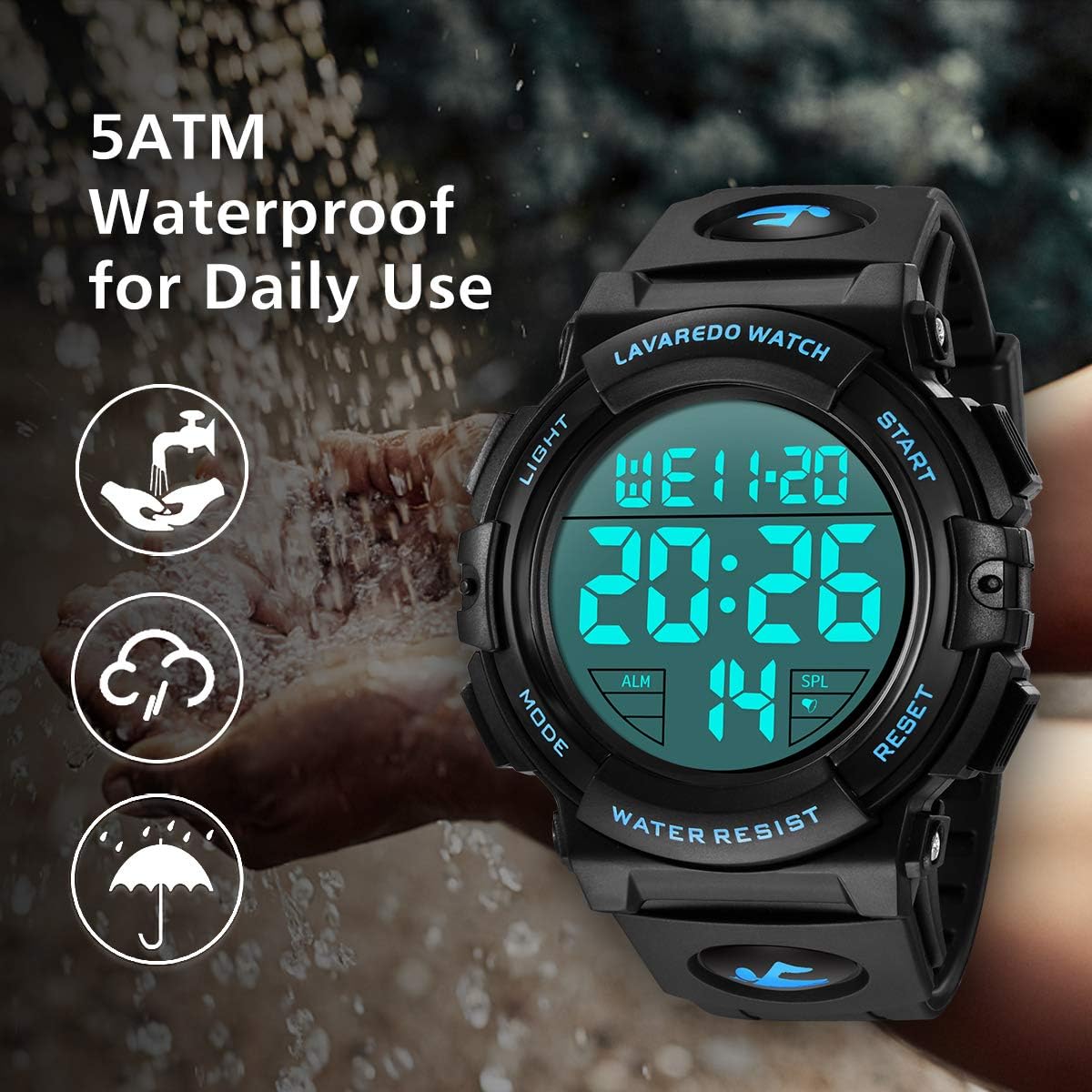 HOTL LAVAREDO Mens Digital Watch Sports Military Watches Waterproof Outdoor Chronograph Wrist Watches for Men with LED Back Ligh/Alarm/Date