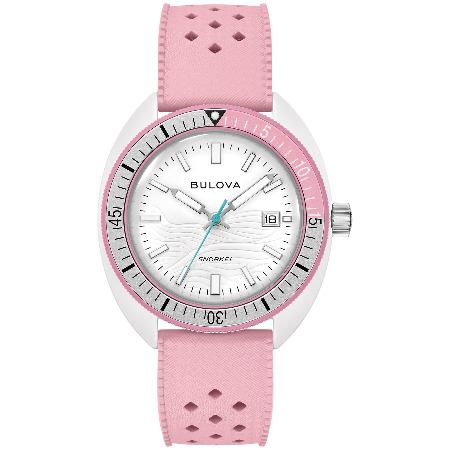 HOTBulova Oceanographer Snorkel Amazon Exclusive Ceramic Case and White Perforated Rubber Strap Watch, Day Date 100M WR