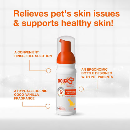 HOTDouxo S3 PYO Medicated Dog Mousse - Bacterial & Yeast Infection Treatment | Chlorhexidine for Dogs; Waterless Shampoo, Antibacterial & Antiseptic, for Dogs Only, Clinically Proven, 5 fl oz
