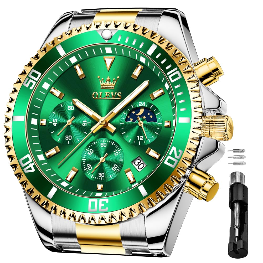 HOTOLEVS Men's Waterproof Watches Stainless Steel Waterproof Chronograph Wrist Watches Luxury Dress White Luminous Big Face Analog Quartz Male Watches