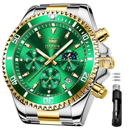 HOTOLEVS Men's Waterproof Watches Stainless Steel Waterproof Chronograph Wrist Watches Luxury Dress White Luminous Big Face Analog Quartz Male Watches