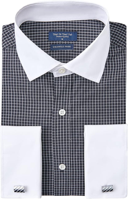 HOTYear In Year Out French Cuff Wrinkle Free Dress Shirt for Men Regular Fit Long Sleeve Wrinkle Resistant Shirt