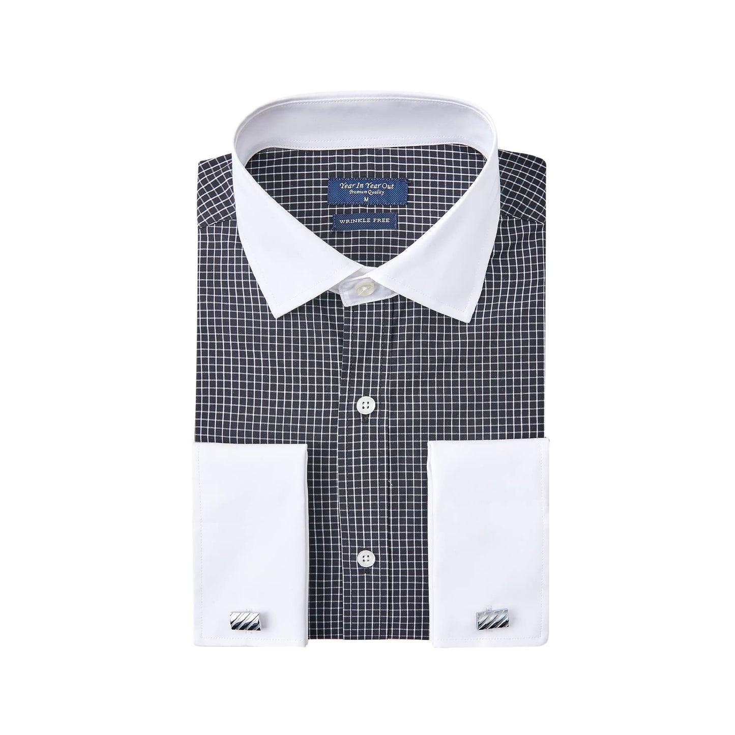 HOTYear In Year Out French Cuff Wrinkle Free Dress Shirt for Men Regular Fit Long Sleeve Wrinkle Resistant Shirt