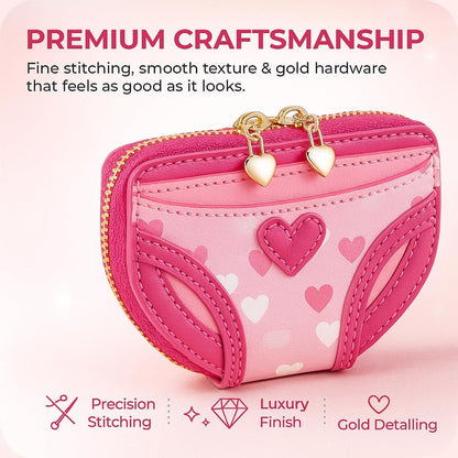 HOTHero's ID Pink Underwear-Shaped Wallet for Women — Cute Heart Mini Zipper Wallet, Faux Leather Coin Purse, Small Card Holder & Compact Purse for Cash, Unique Gift for Girls & Women