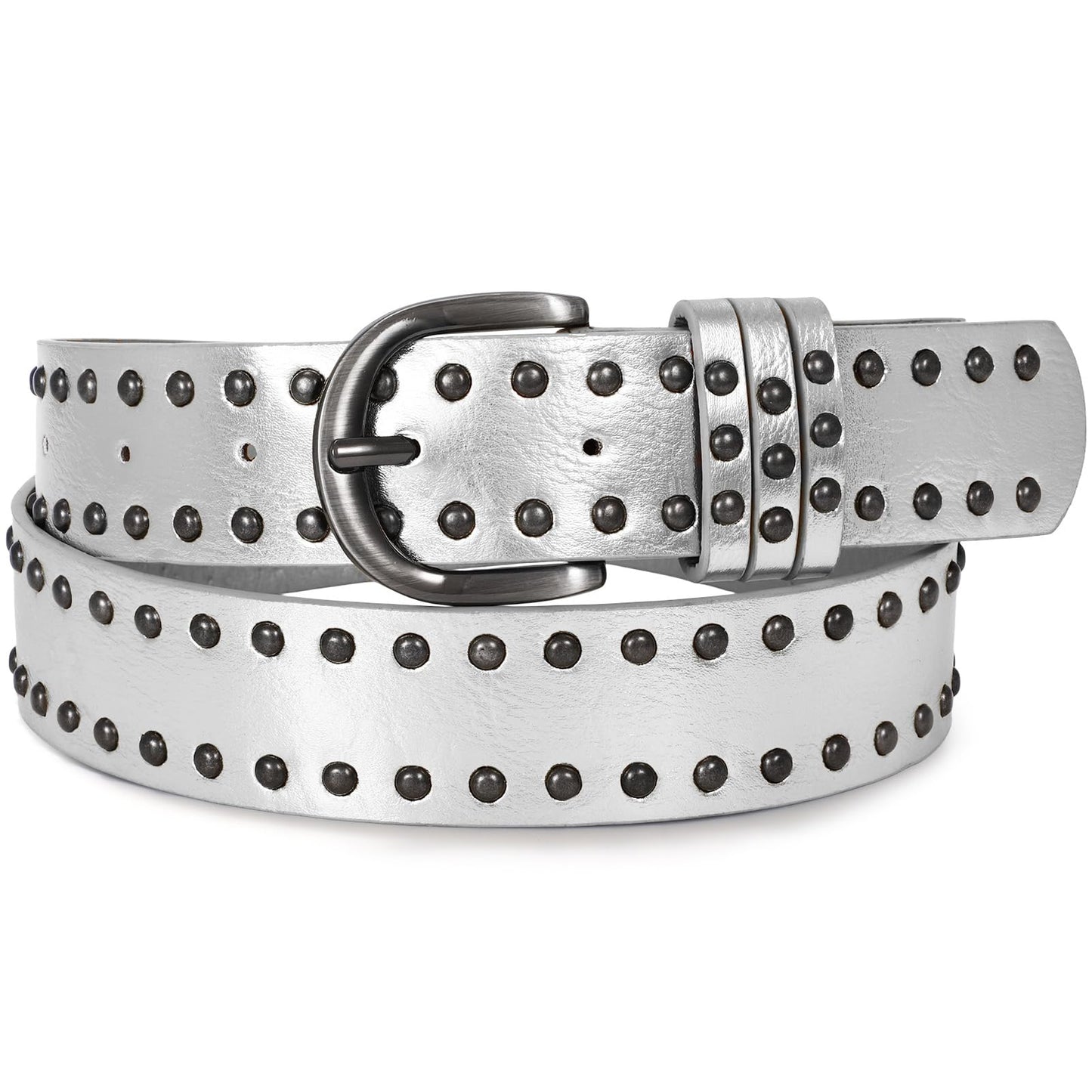 HOTSUOSDEY Women Leather Rivets Belts for Jeans Pants Dresses Studded Leather Belts with Silver Buckle