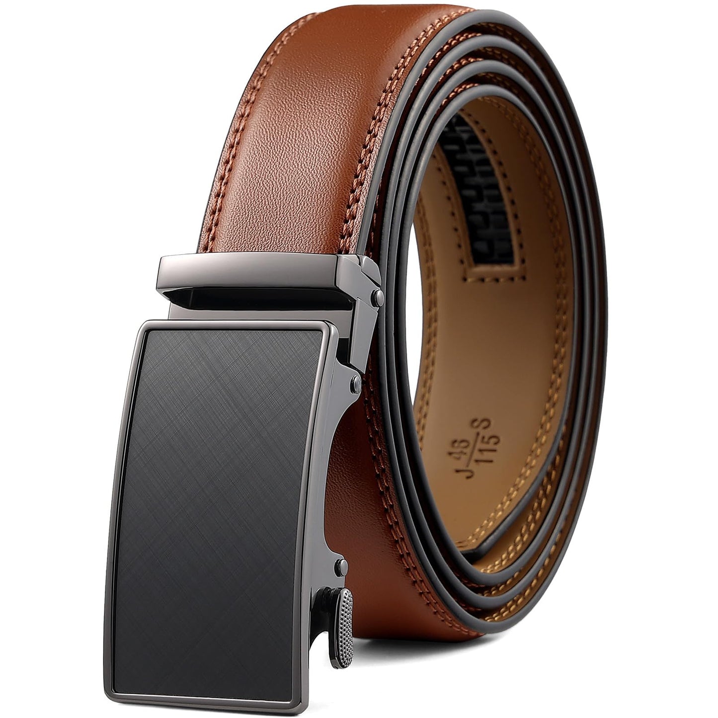 HOTFounders & C Men's Ratchet Belt 1 3/8",Leather Dress Belt Adjustable with Click Sliding Buckle Trim to Exact Fit