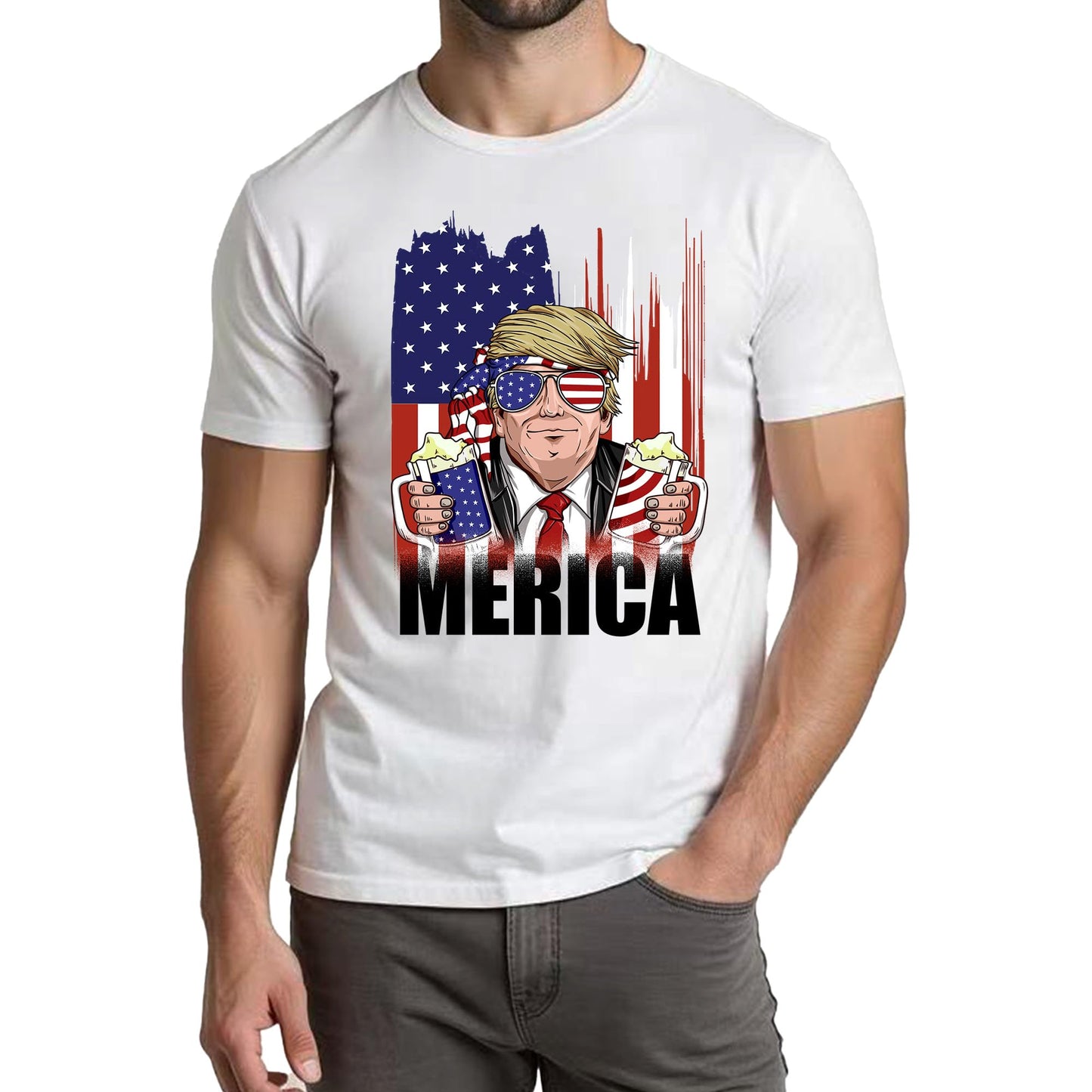 HOT4th of July Shirts for Men:Independence Day American Flag Patriotic Higher Quality Short Sleeve T-Shirt