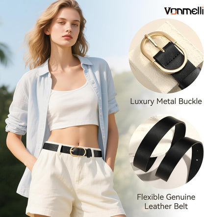 HOTVONMELLI 3 Pack Women's Belts for Jeans Pants Fashion Gold Buckle Ladies Dress Belt