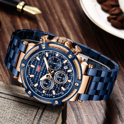 HOTMF MINI FOCUS Business Men Watches (Chronograph/Waterproof/Luminous/Calendar/24 Hours) Big Face Stainless Steel Band Watches for Men
