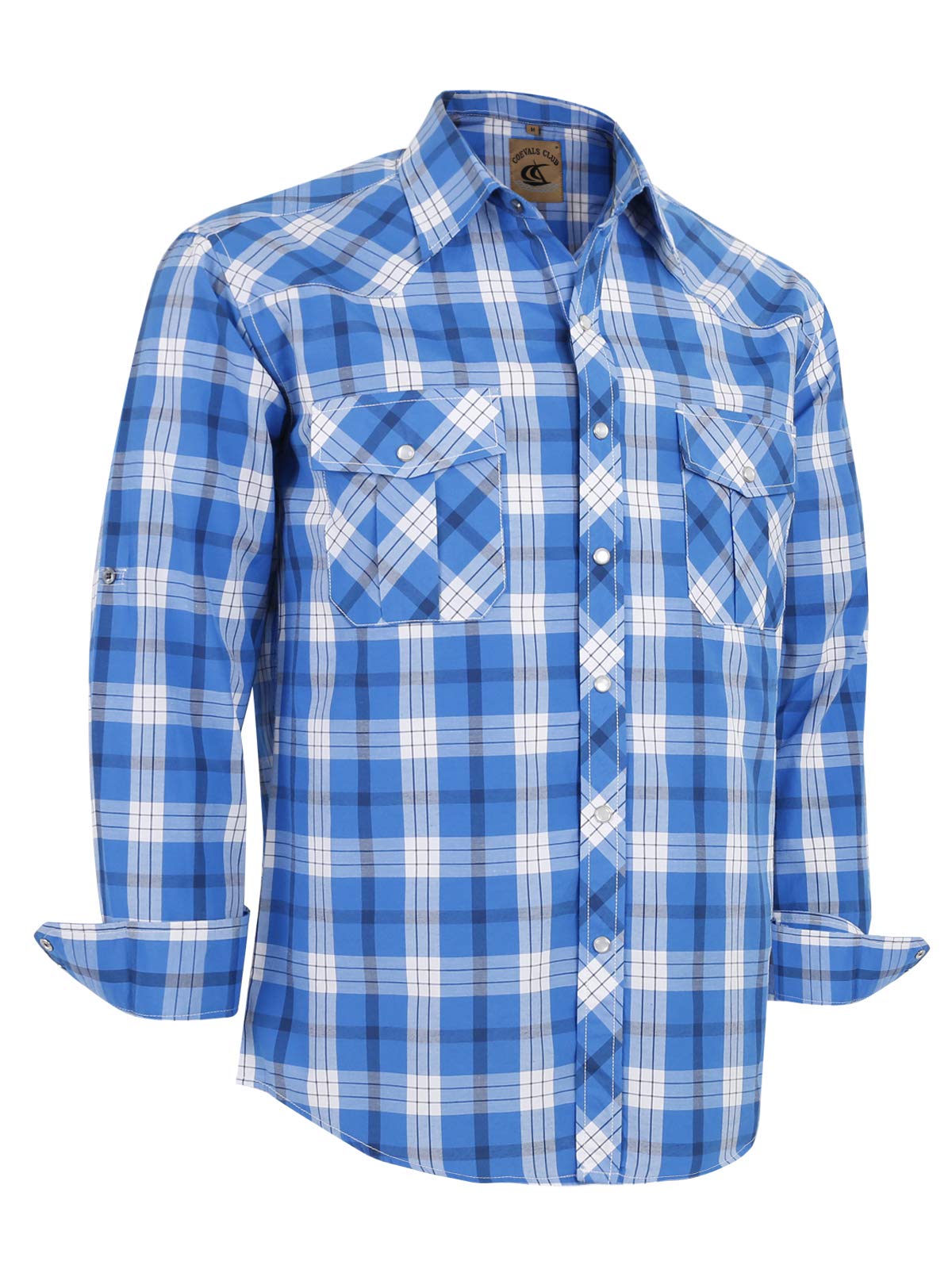 HOTCOEVALS CLUB Men's Western Pearl Snap Button Up Casual Cowboy Long Sleeve Two Pockets Work Shirts
