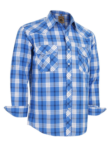 HOTCOEVALS CLUB Men's Western Pearl Snap Button Up Casual Cowboy Long Sleeve Two Pockets Work Shirts