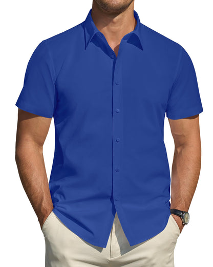 HOTJ.VER Men's Short Sleeve Dress Shirts Stretch Stain Shield Casual Button Down Shirts Solid Formal Shirt