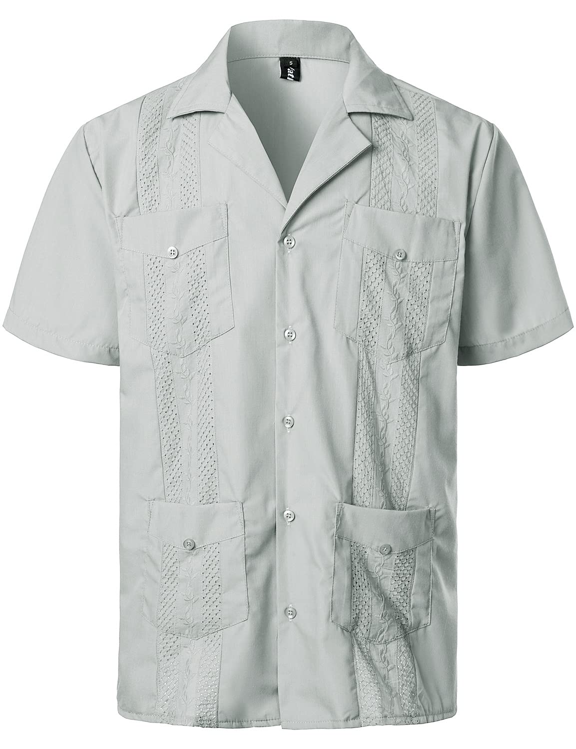 HOTVATPAVE Mens Short Sleeve Button Down Cuban Guayabera Shirts | Camp Collar, Button Up, Wedding, Breathable, Casual Stylish, Summer, Hawaiian, Vacation, Embroidered, Holiday, with Pocket
