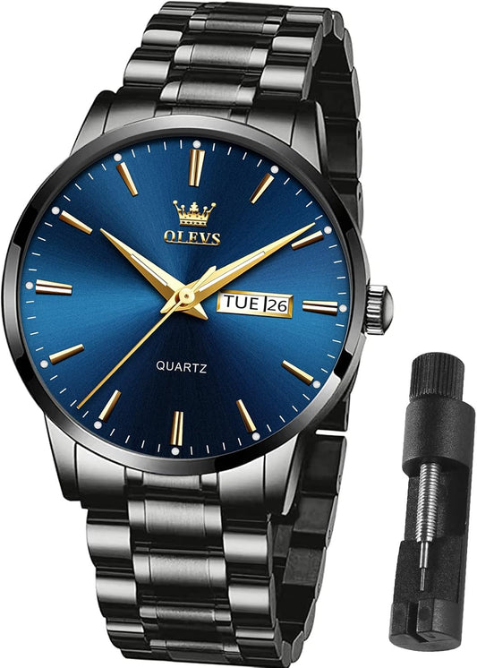 HOTOLEVS Mens Gold Watches Waterproof Stainless Steel Lightweight Watch with Date Classic Luxury Dress Watch for Men Gold White Blue Green Dial