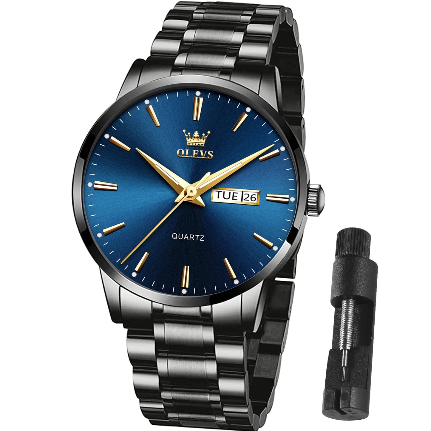 HOTOLEVS Mens Gold Watches Waterproof Stainless Steel Lightweight Watch with Date Classic Luxury Dress Watch for Men Gold White Blue Green Dial