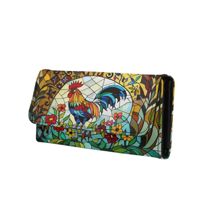 HOTNorth Cardinals Bird Women Wallet Long Trifold Checkbook Wallets with Zipper Pocket, Mosaic Art Birds Flowers Credit Card Holder PU Leather Billfold Wallet Purse