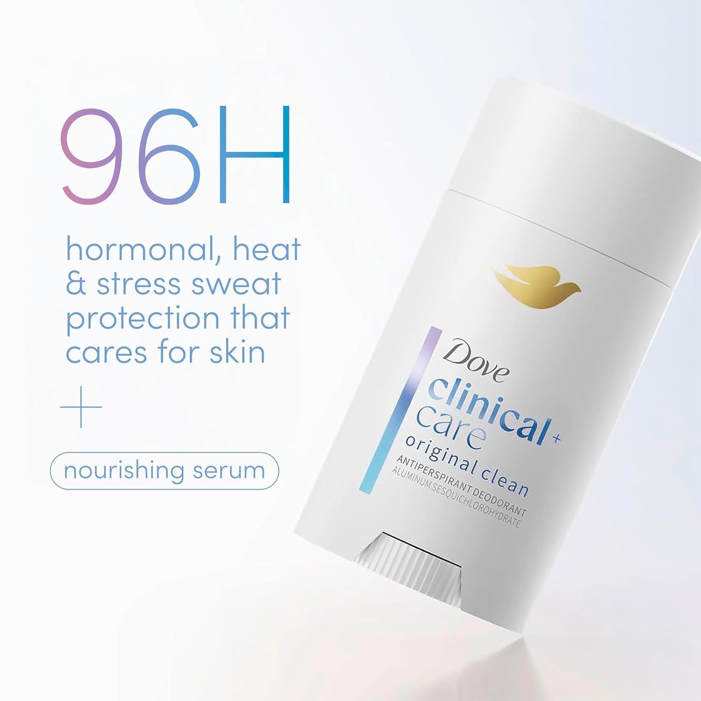 HOTDove Clinical + Care Antiperspirant Deodorant Stick for Women, 96H Clinical Strength Sweat & Odor Protection, With Nourishing Serum, Original Clean with Fresh Scent, 2.6 oz