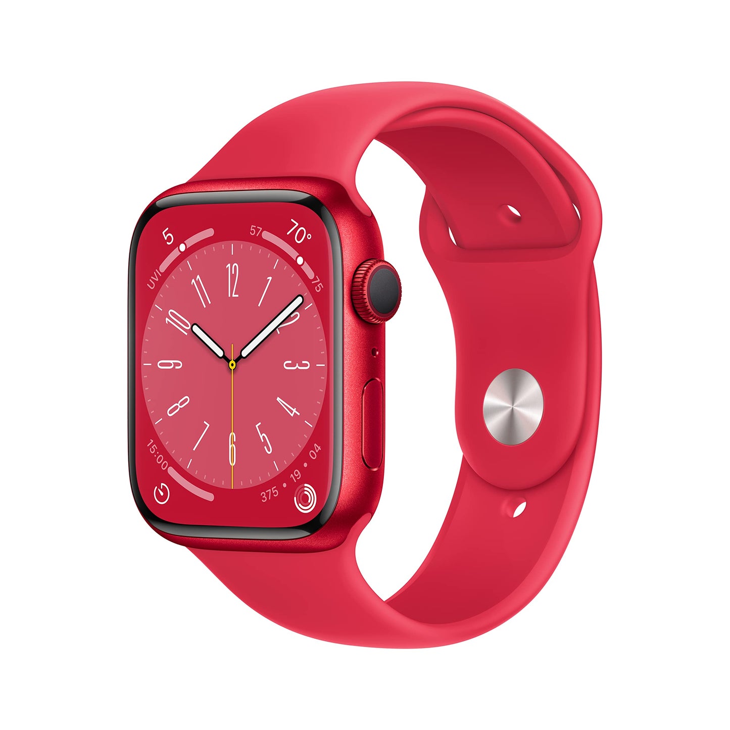 HOTApple Watch Series 8 (GPS + Cellular, 41mm) - Silver Stainless Steel Case with White Sport Band M/L (Renewed)