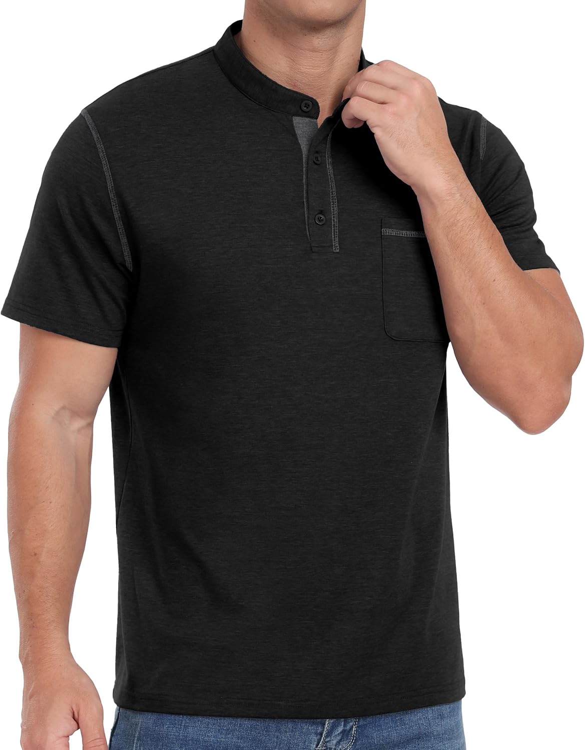 HOTSailwind Mens Henley Shirts Short Sleeve Summer Casual Classic Cotton T Shirts Pocket Button Shirt