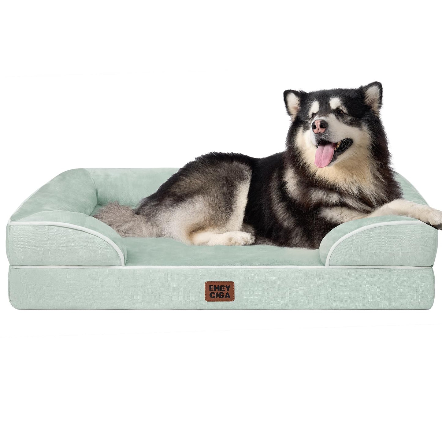 HOTEHEYCIGA Orthopedic Dog Beds for Extra Large Dogs 44x32Inch, Polyurethane Foam XL Pet Bed with Sides, Non-Slip and Egg-Crate Foam Big Dog Couch Bed with Washable Removable Cover, Grey